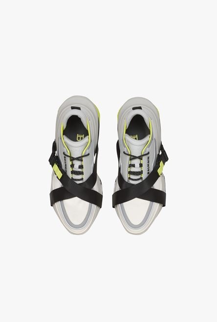 White and neon yellow leather and knit B-Bold low-top sneakers with straps - 4