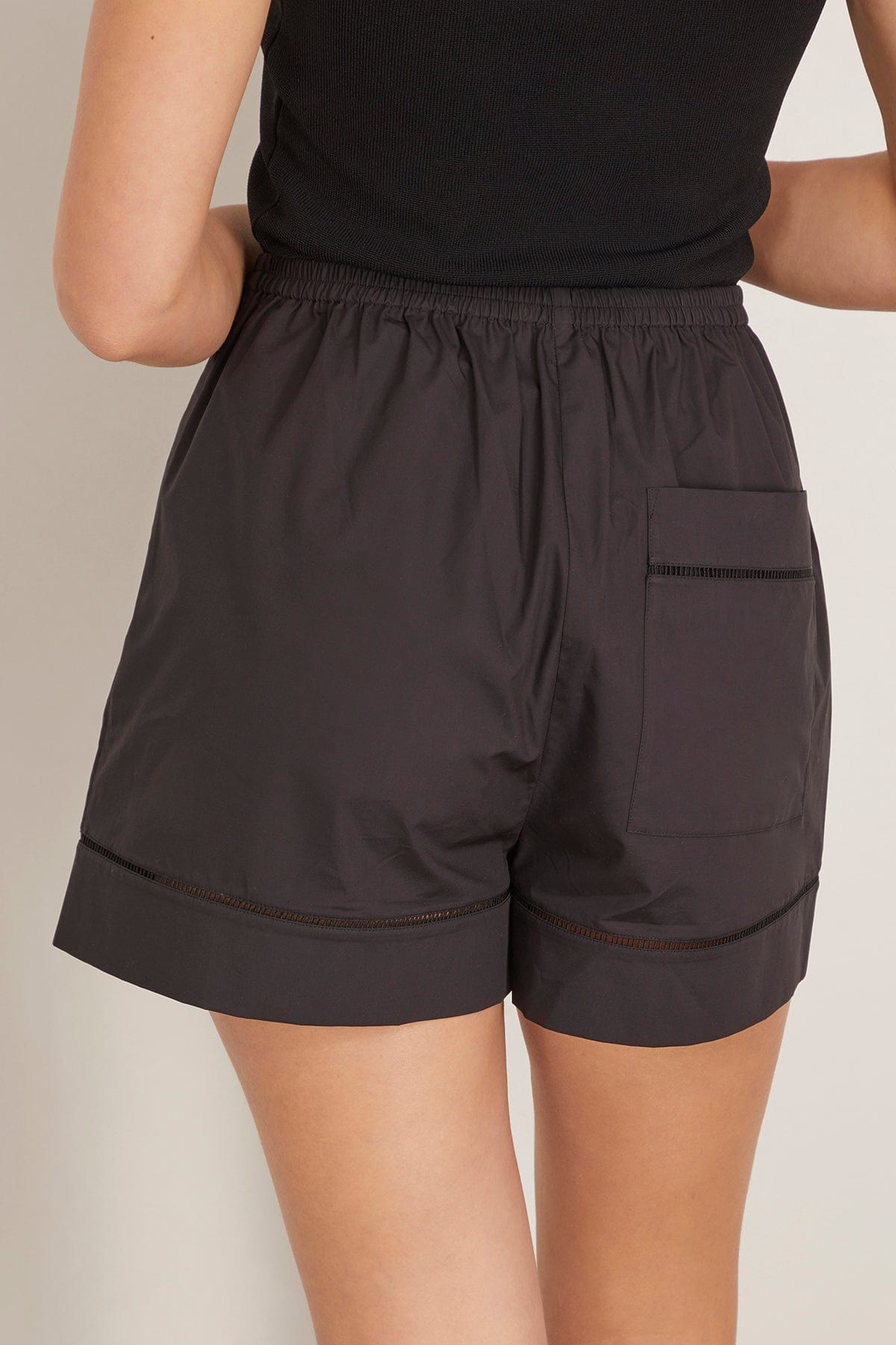 Ladder Embroidered Poplin Shorts in Black - 4