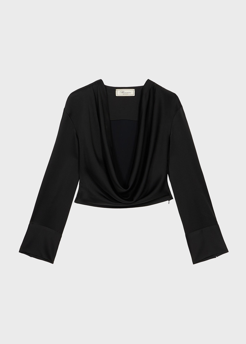 SATIN BLOUSE WITH DRAPED NECKLINE - 1