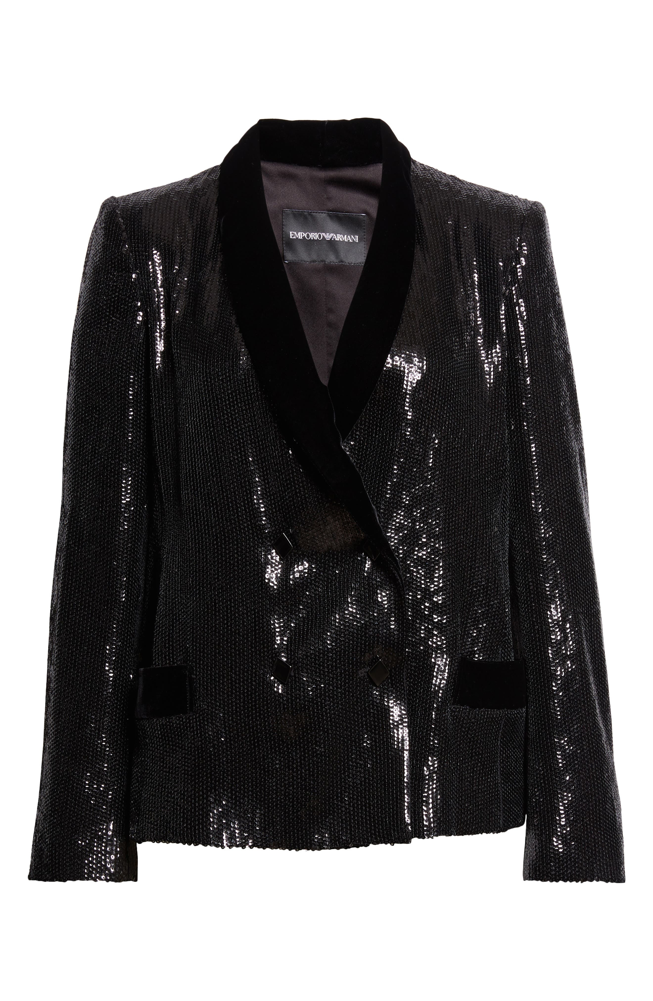 Emporio Armani Sequin Double Breasted Blazer in Solid Black at Nordstrom - 6