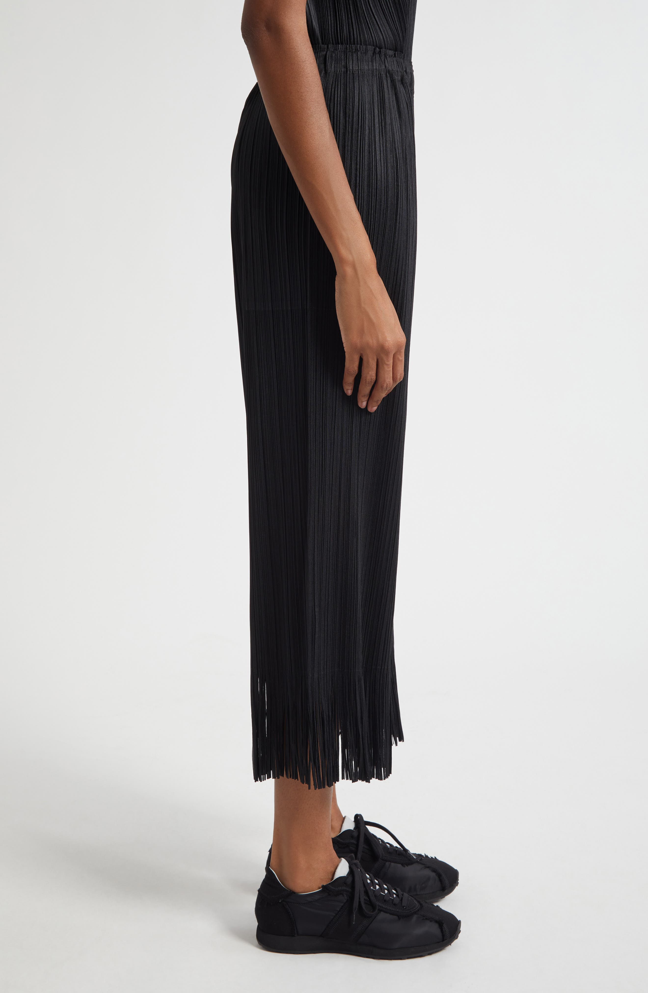 Pleats Please Issey Miyake Wave Pleated Fringe Trim Pants in Black at Nordstrom - 4