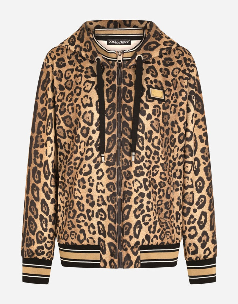 Zip-up jersey hoodie with leopard print 3