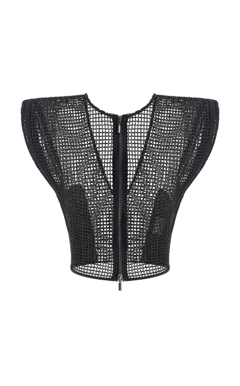 Openwork Cotton-Blend Kombat Top black 3