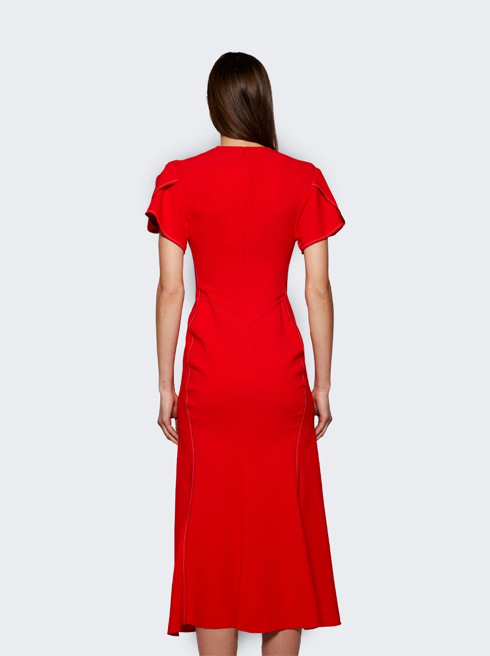 Gathered V-neck Midi Dress Tomato - 5