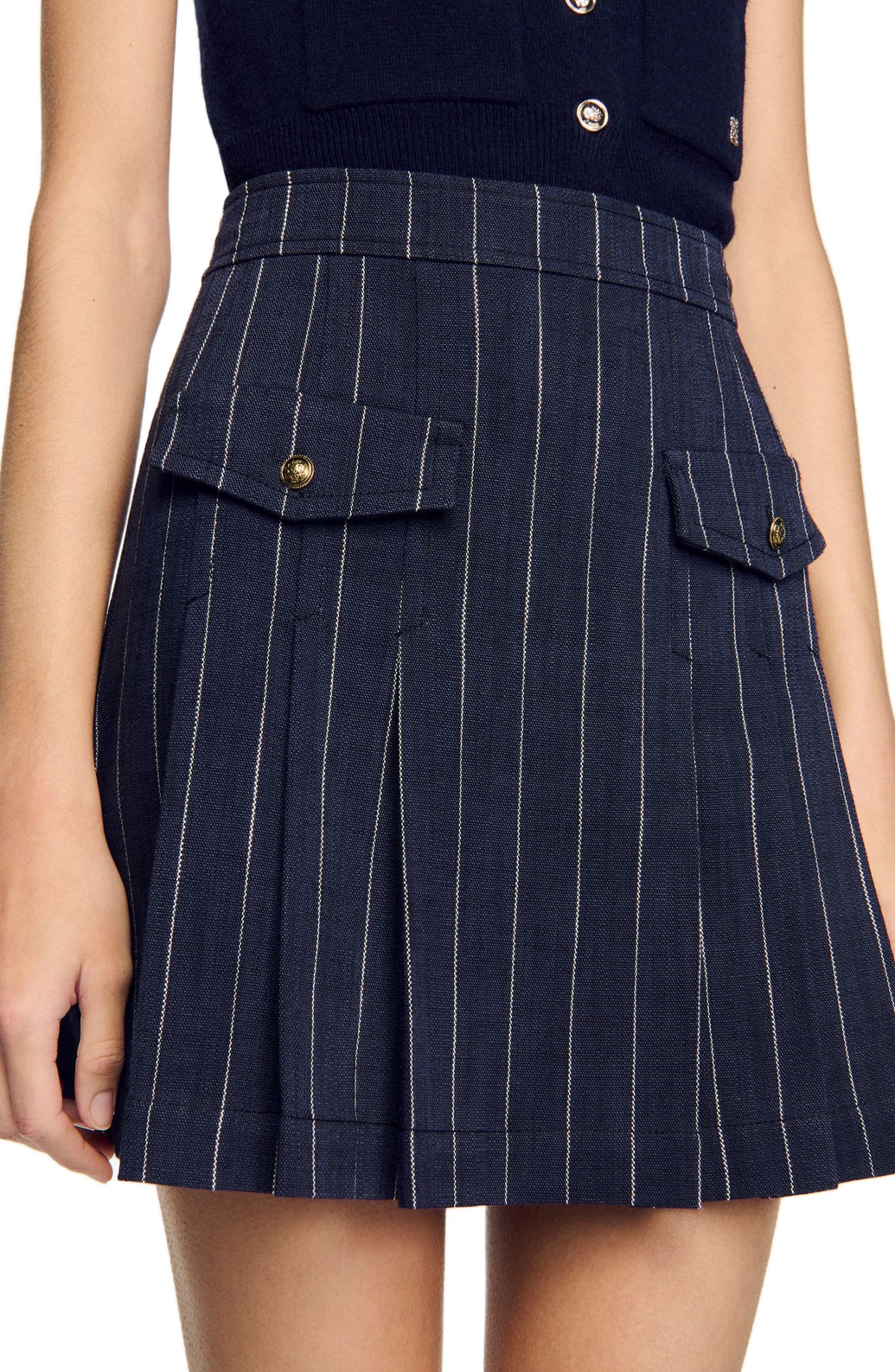 SANDRO Mini striped pleated skirt in Navy /Ecru at Nordstrom - 4