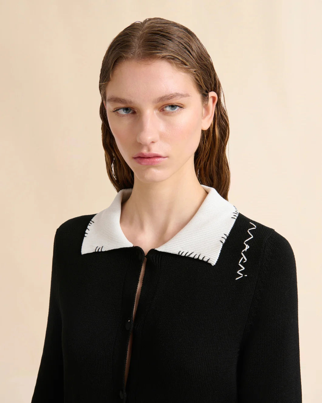 BLACK COTTON CARDIGAN WITH MARNI MENDING - 4