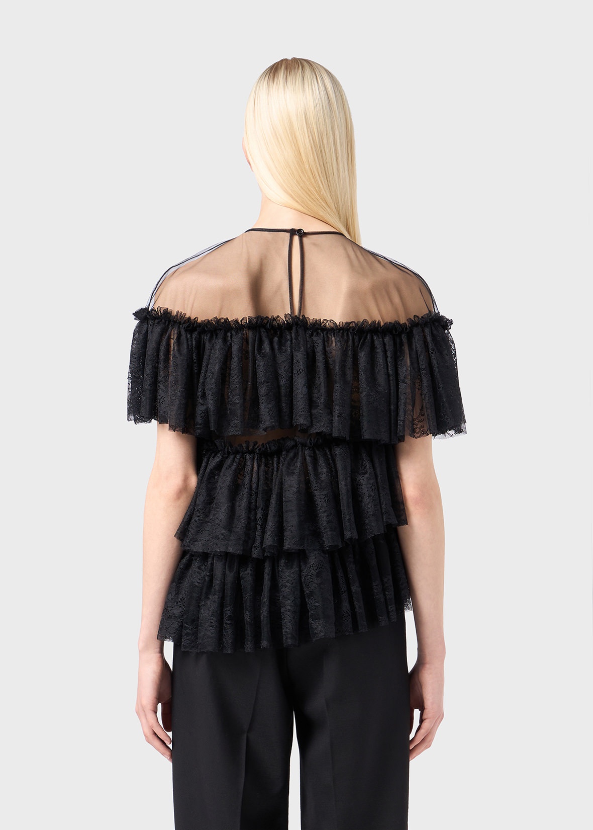 TULLE AND LACE BLOUSE WITH RUFFLES - 4