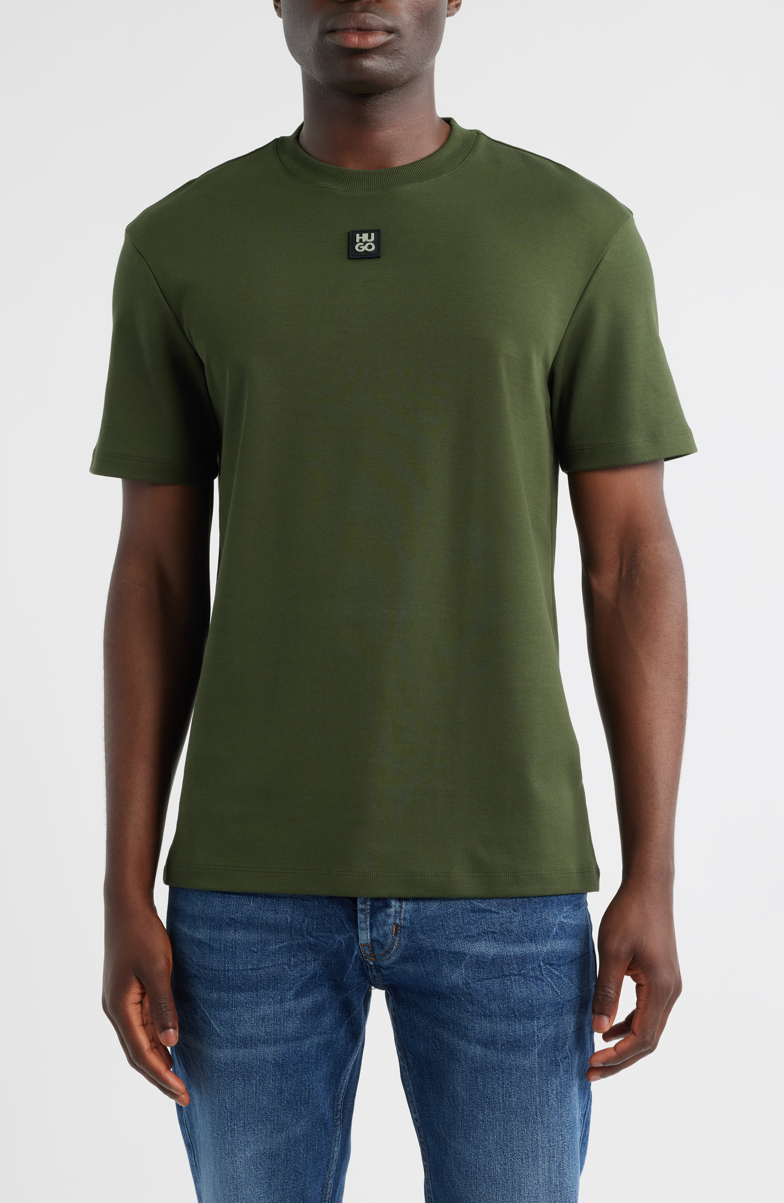 HUGO Dalile Logo Badge Cotton T-Shirt in Dark Green at Nordstrom - 1