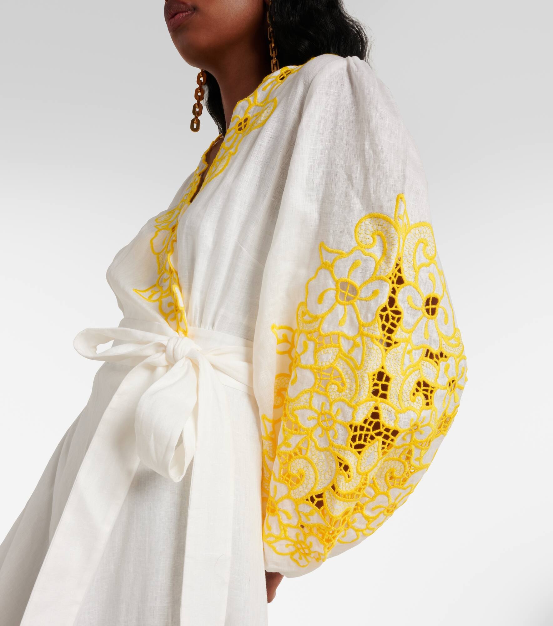 Golden embroidered linen maxi dress - 5