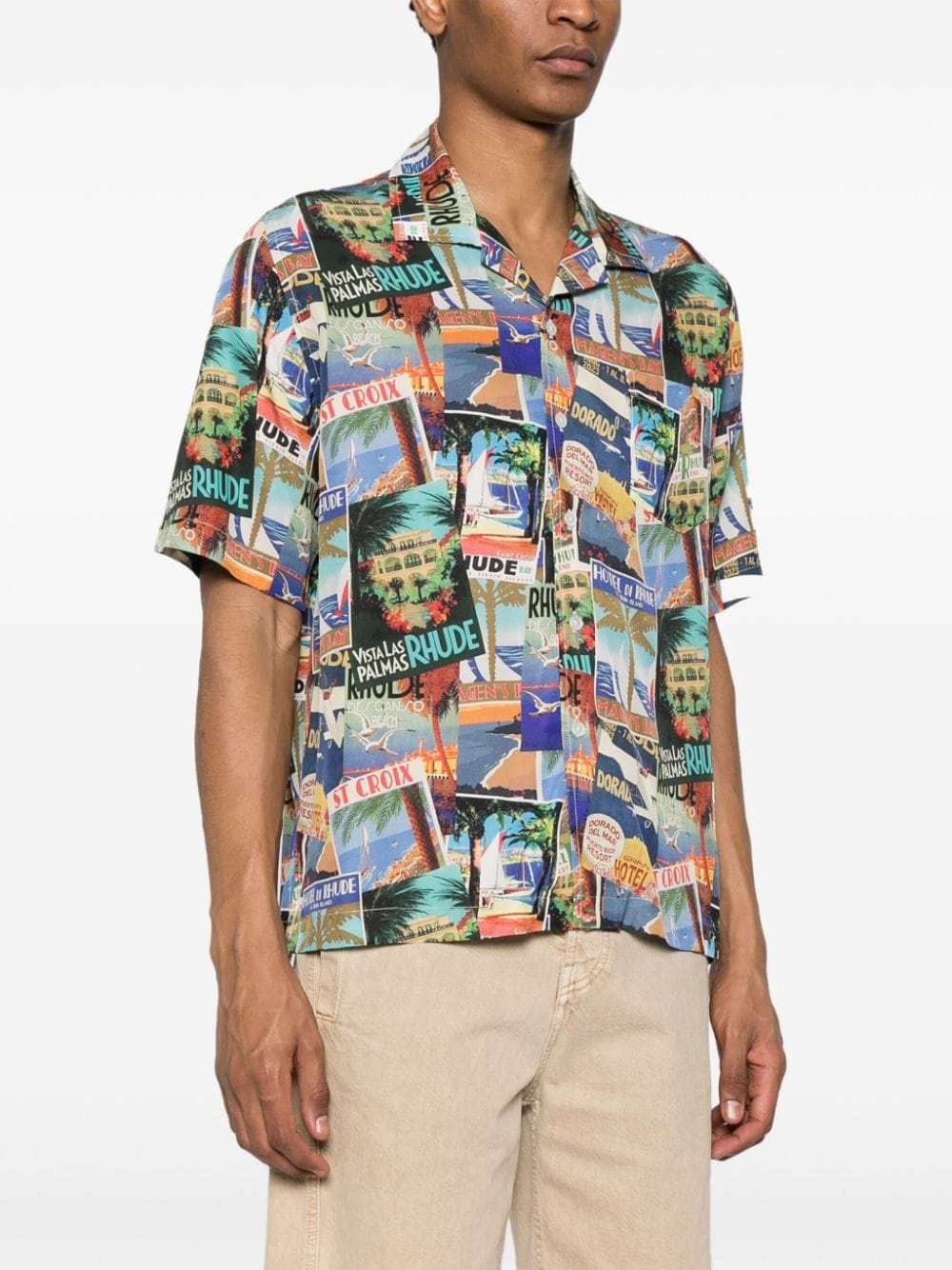 Postal Card-print bowling shirt - 3