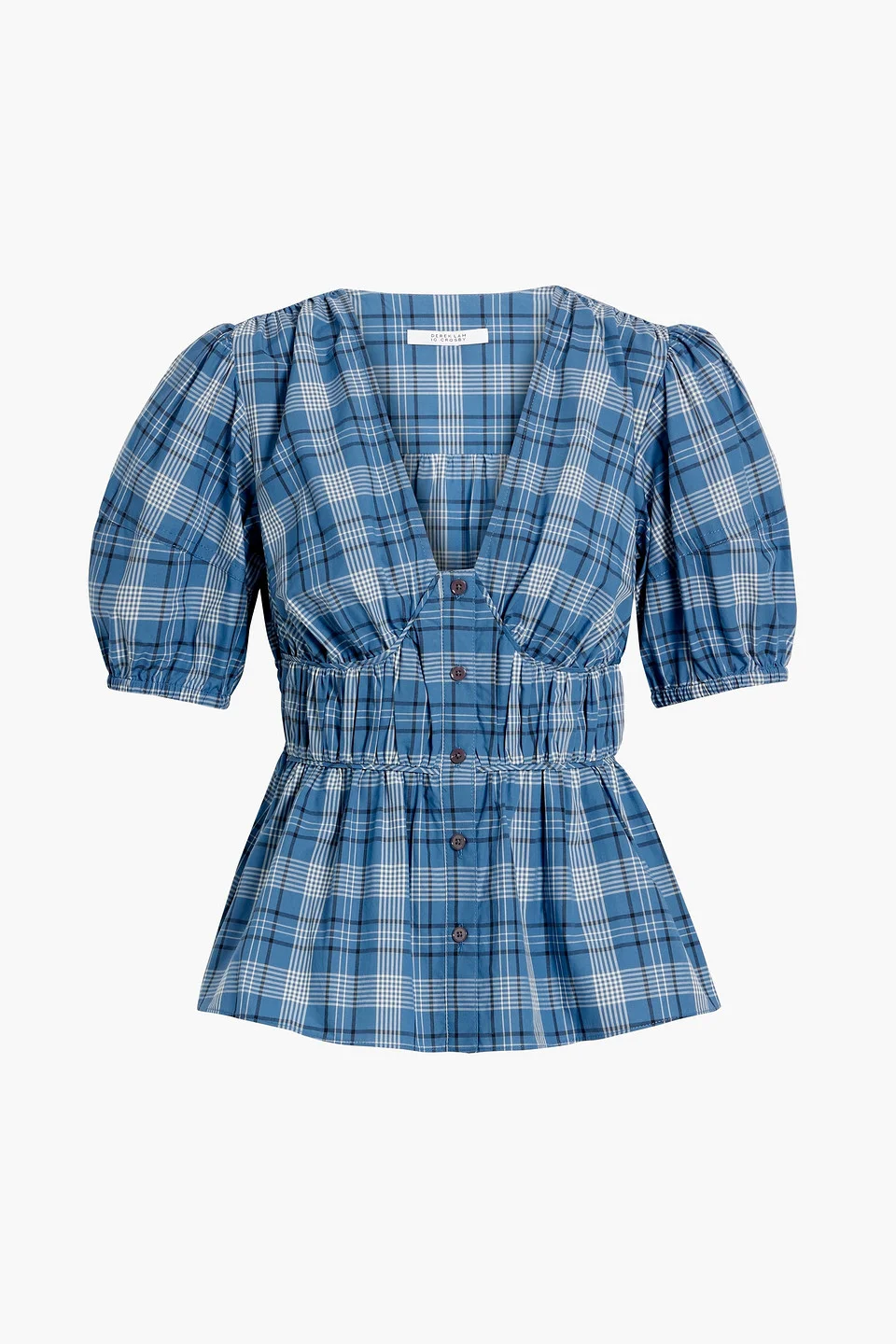 Maureen shirred checked cotton-poplin top - 1