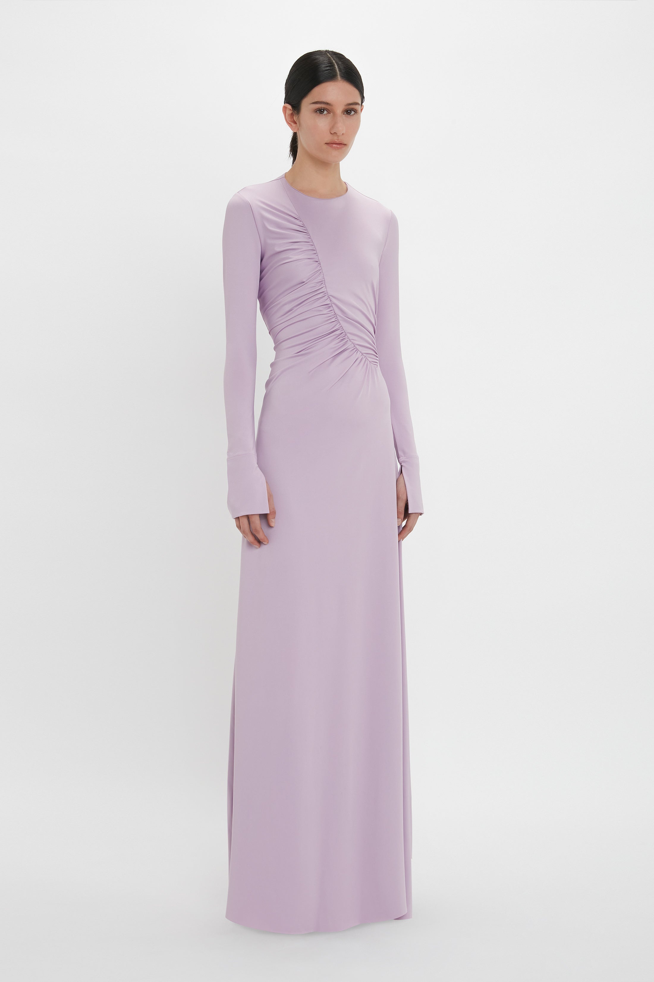 Ruched Detail Floor-Length Gown In Petunia - 3