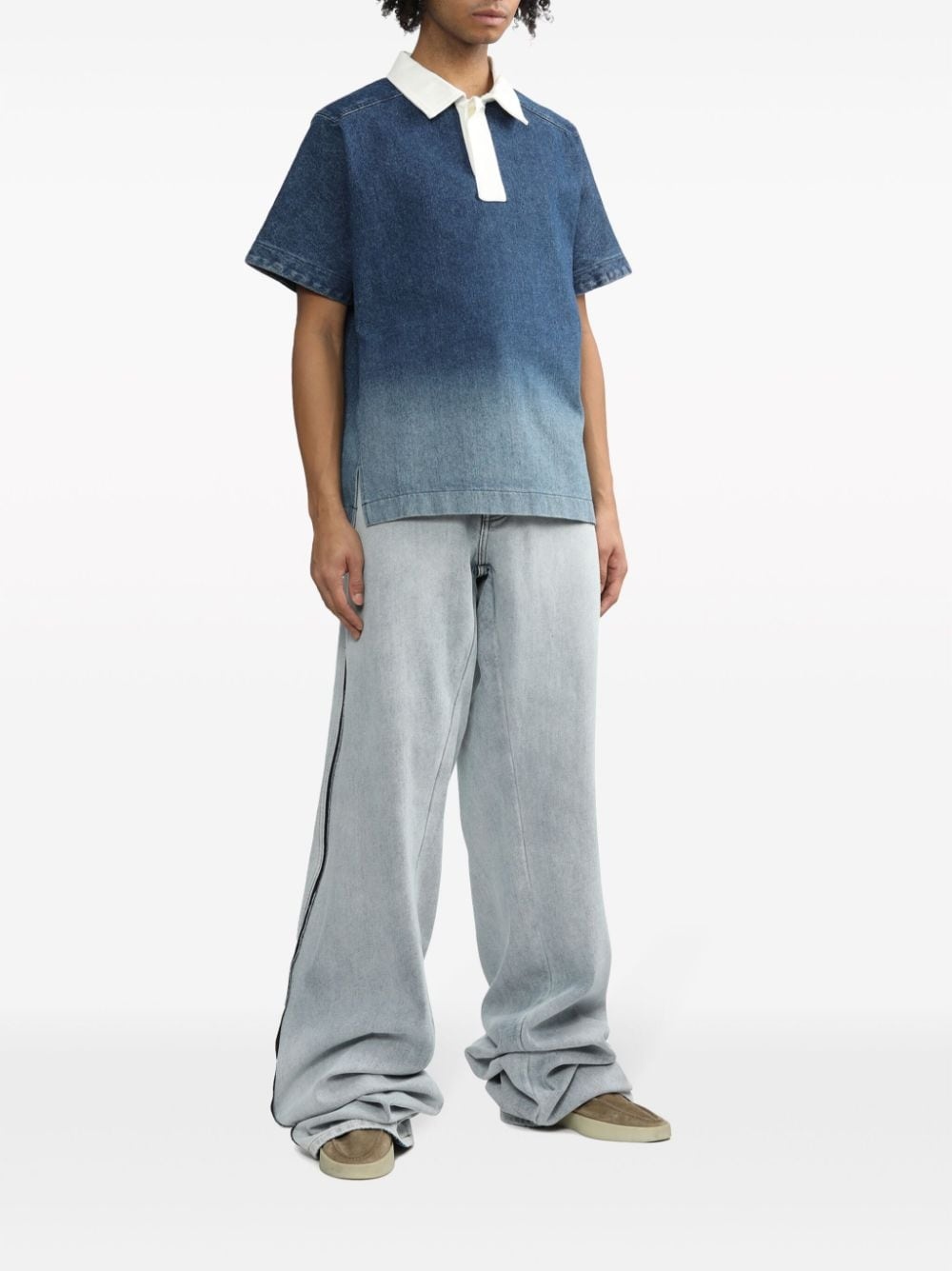 contrasting-border straight-leg trousers - 2