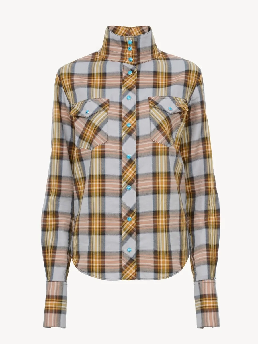LAVALLIÈRE SHIRT IN CHECK COTTON & CUPRO - 1