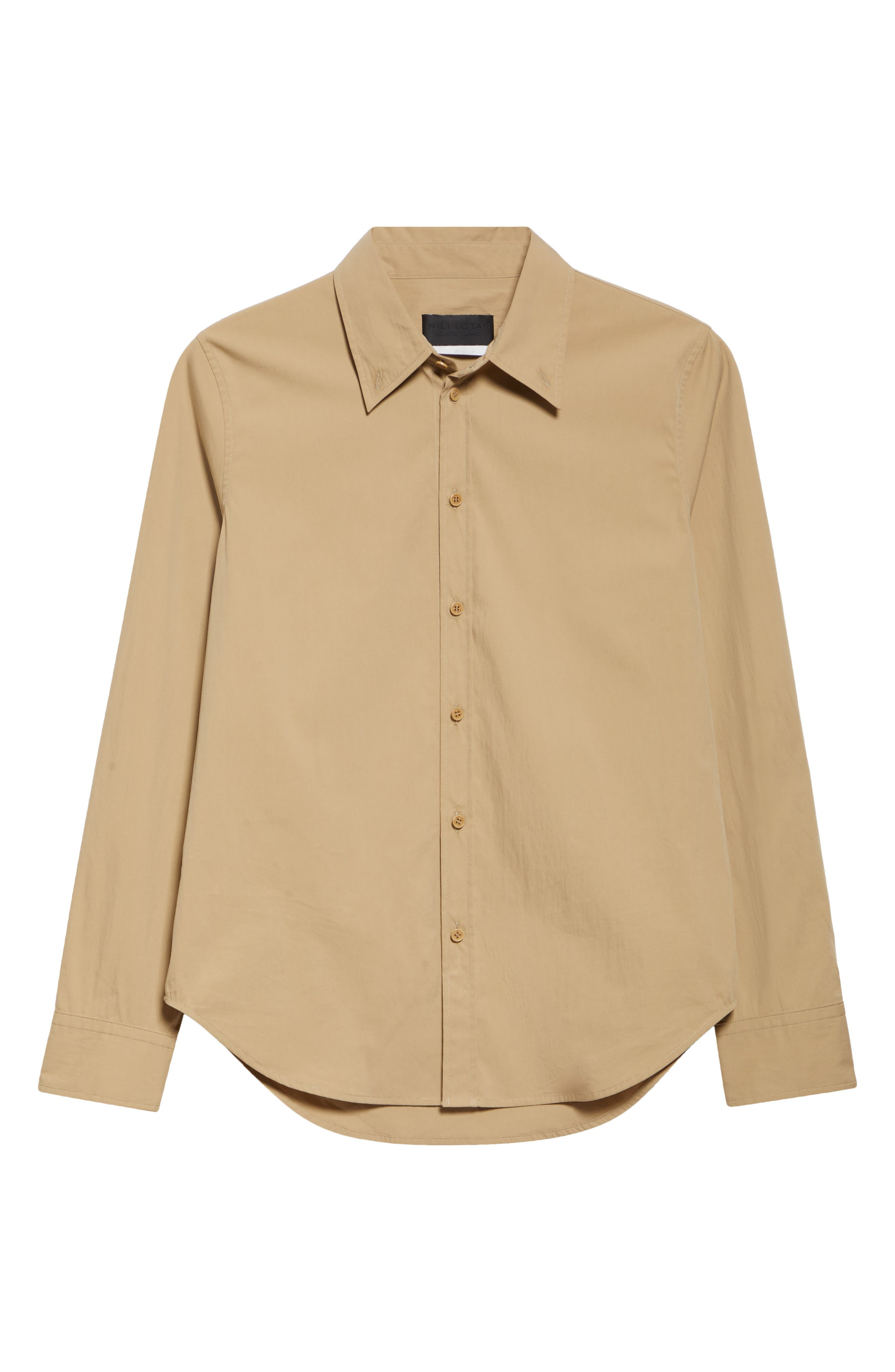 Nili Lotan Dyllan Shrunken Cotton Shirt in Khaki at Nordstrom - 5