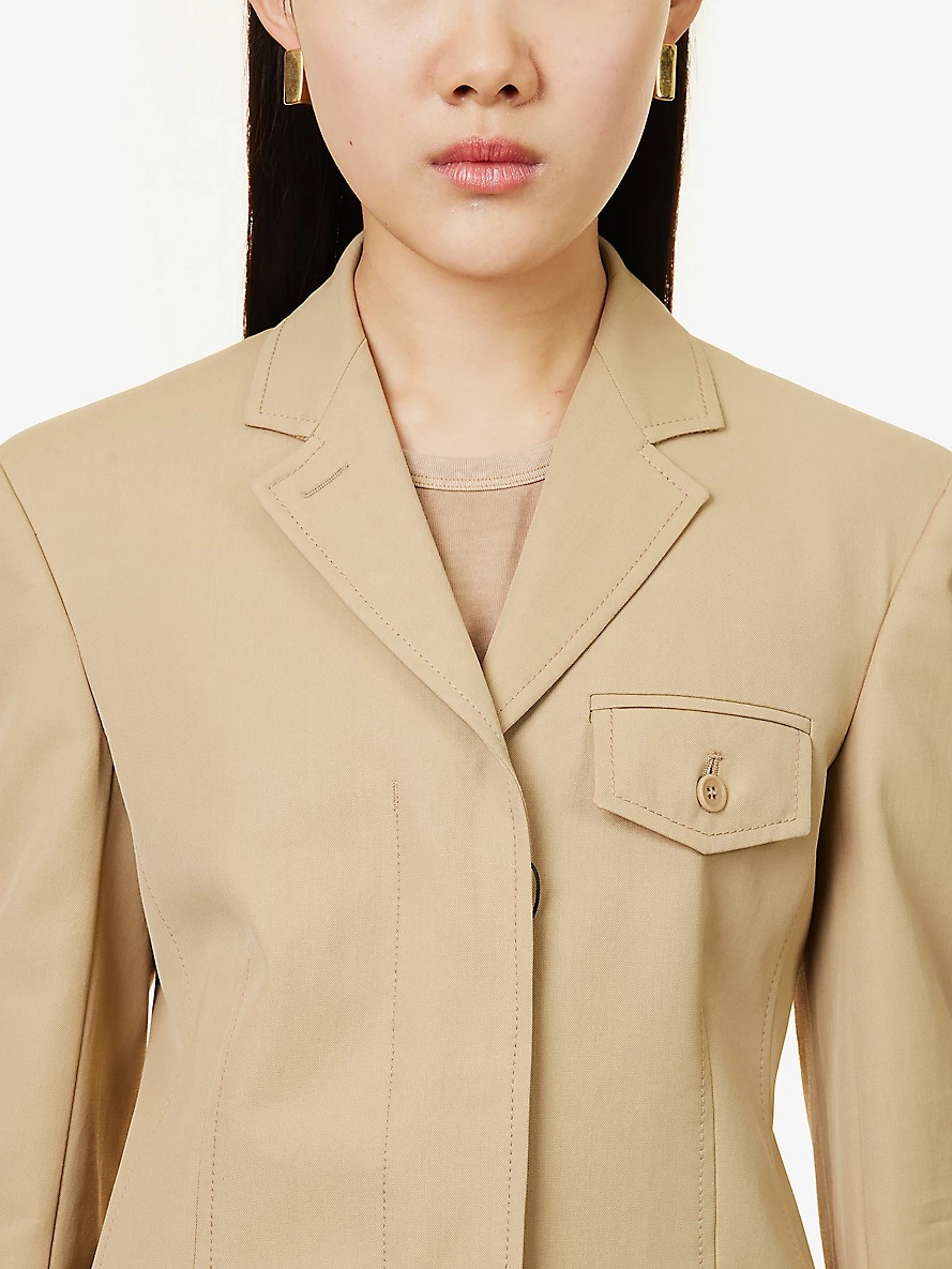 【送料&関税込】SportMax adurre Beige Cotton Blend Blazer Sportmax Enrico padded-shoulder cotton-blend blazer