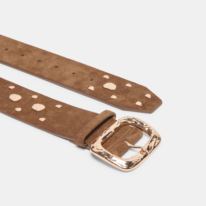 RECTANGLE BUCKLE STUDDED BELT BROWN 3