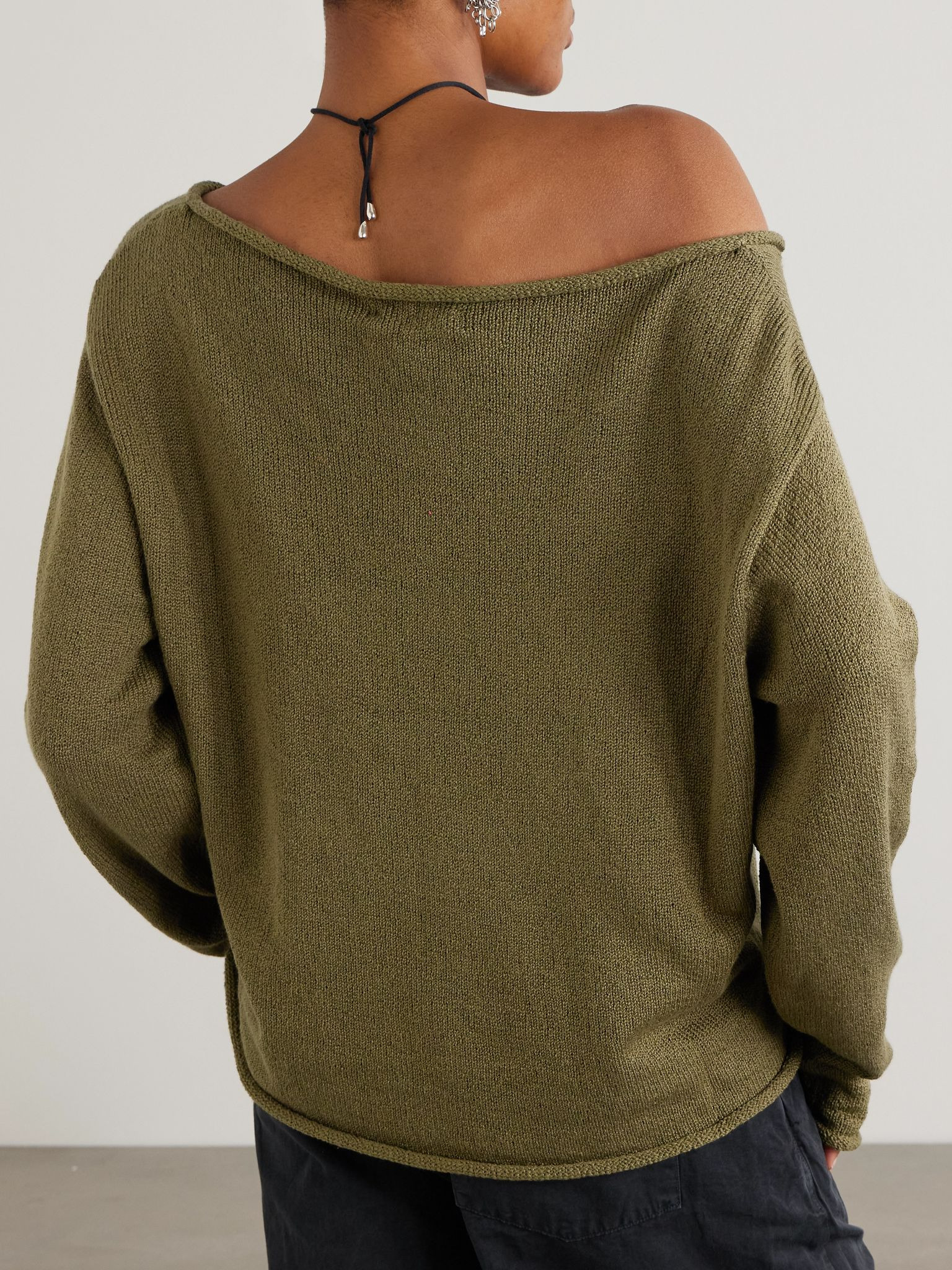 Nora Lite oversized cotton sweater Army green - 3