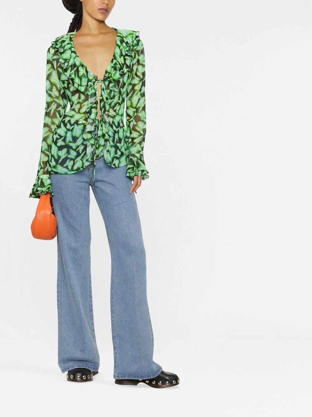 graphic-print ruffle-detail blouse - 2