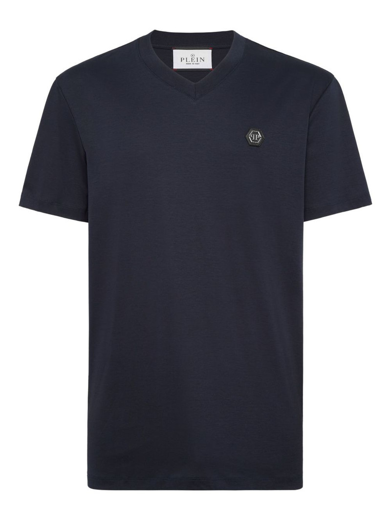 logo-appliqué V-neck T-shirt 1