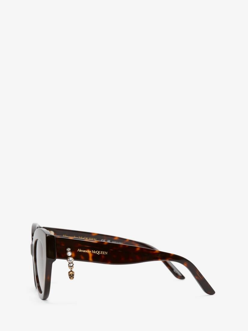 Women's Skull Pendant Jewelled Sunglasses in Havana - Brown - 3