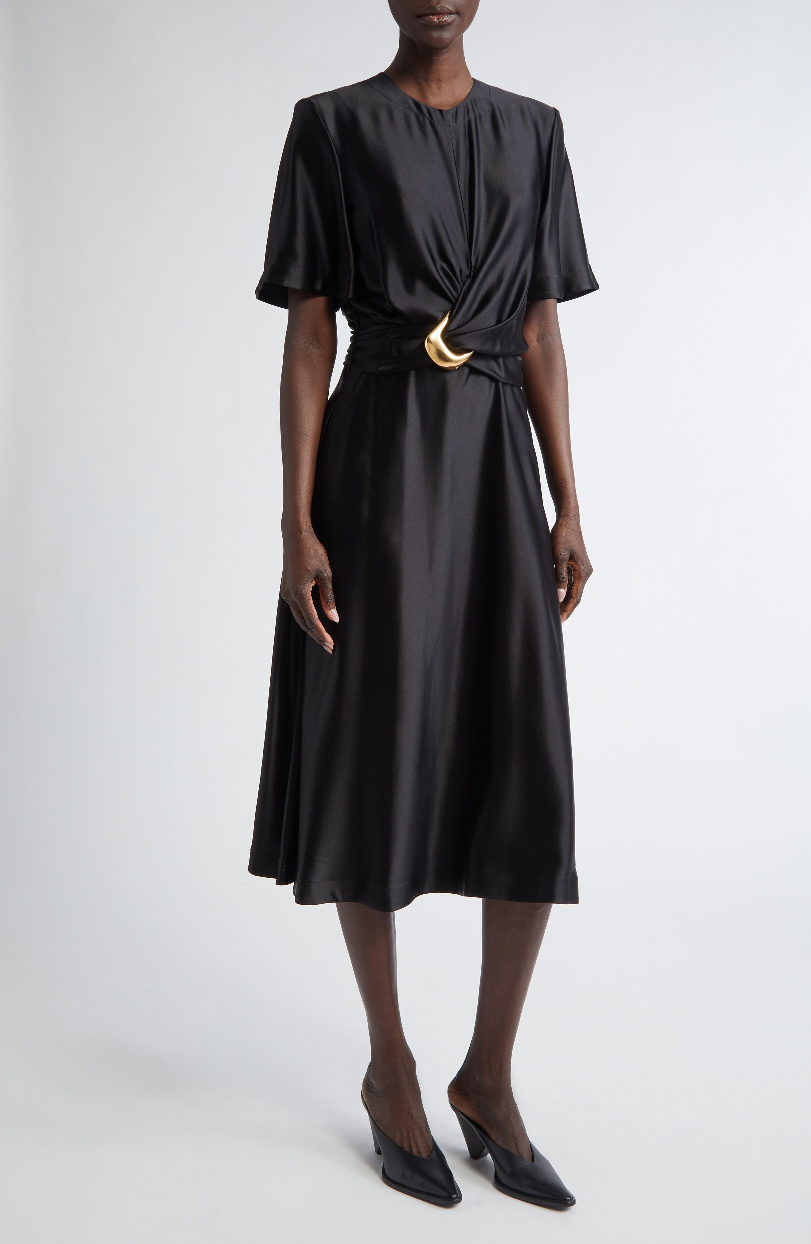 Altuzarra Honey Tie Waist Silk Dress in 000001 Black at Nordstrom - 1
