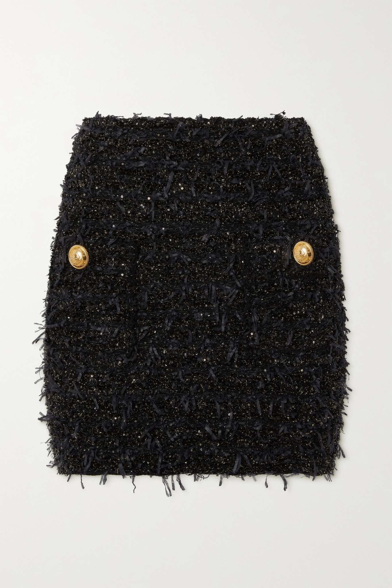 Button-embellished metallic bouclé-tweed mini skirt - 1