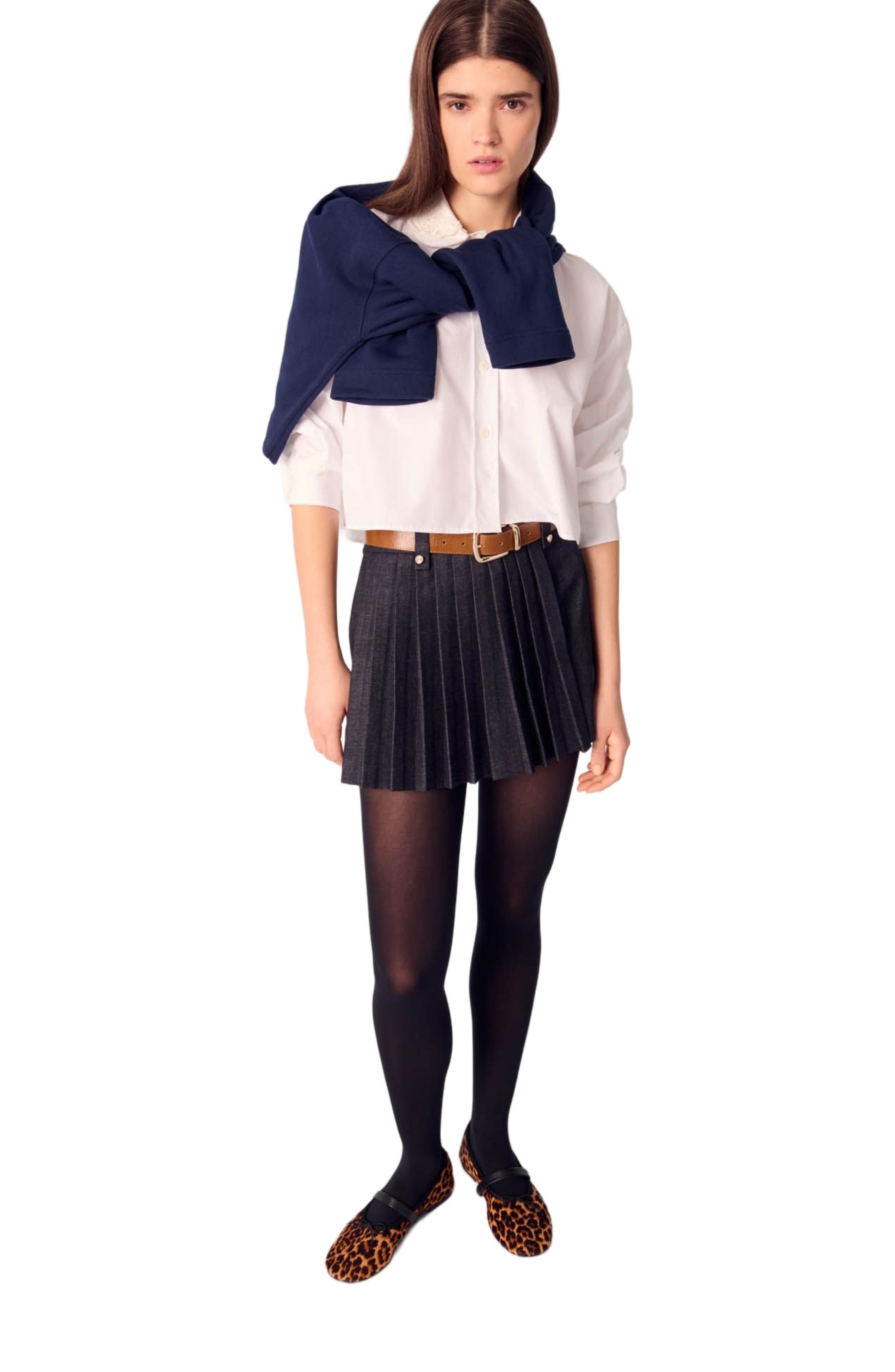 maje Layered-effect pleated denim shorts in Black at Nordstrom - 5