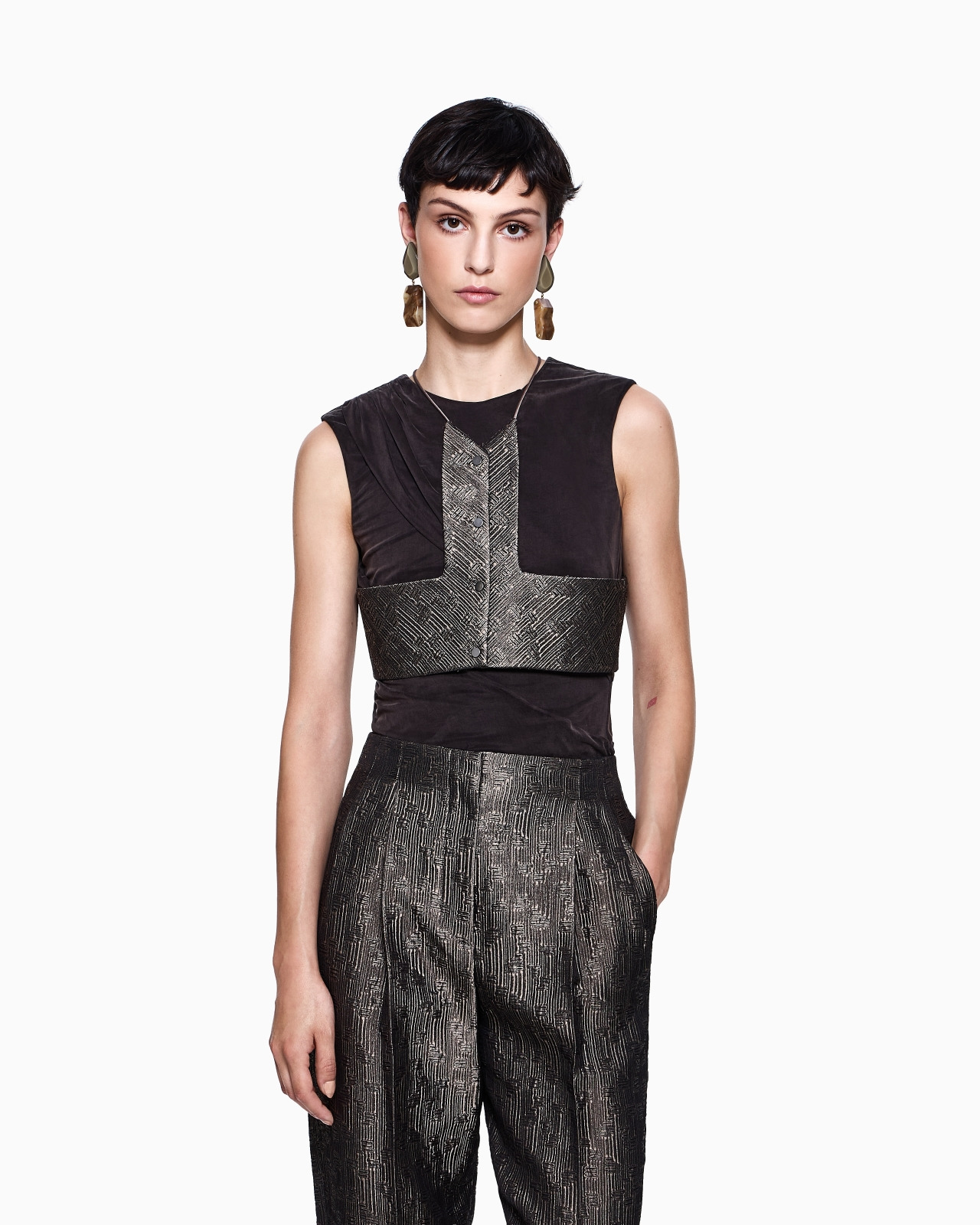 JACQUARD SILK AND WOOL MICRO TOP - 4