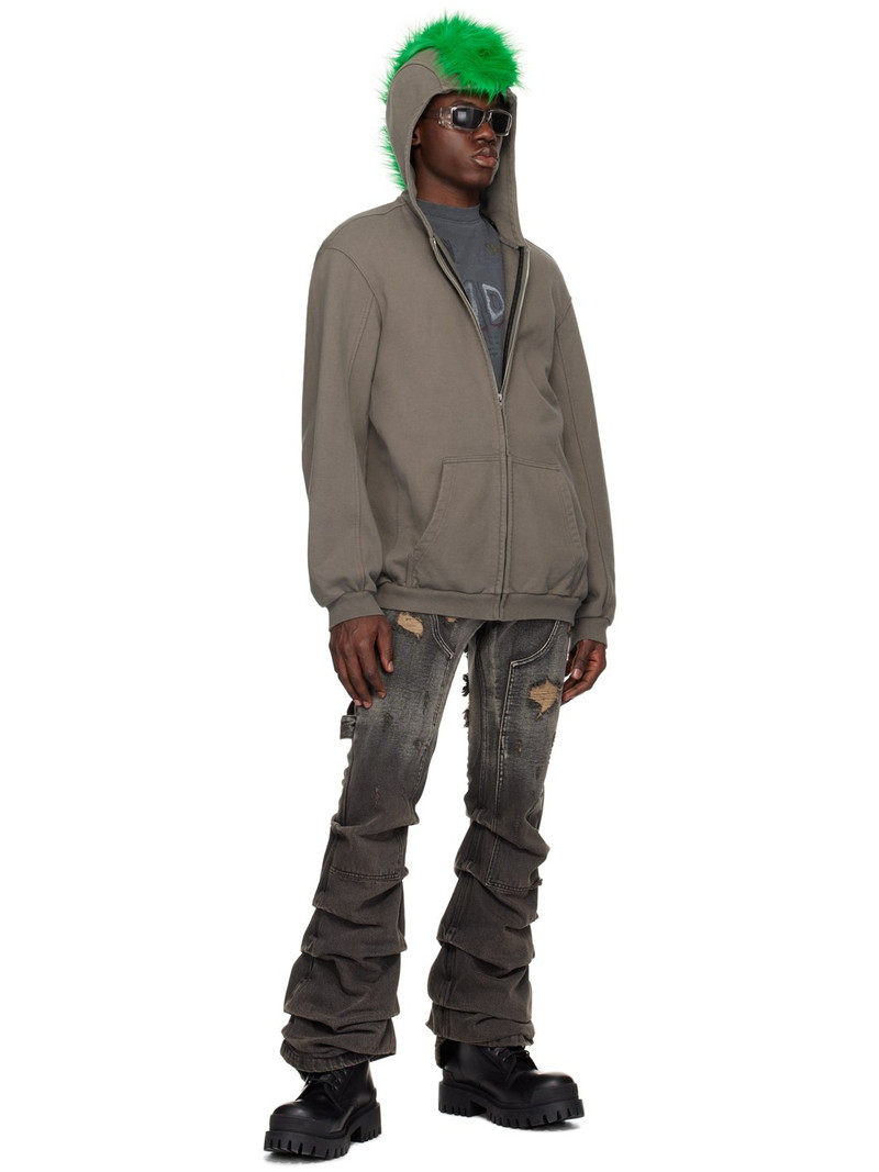 We11done Gray Zip-Up Faux-Fur Hoodie outlook