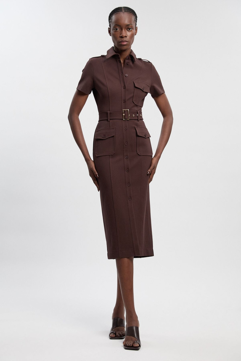 KAREN MILLEN Pocket Detail Ponte Jersey Short Sleeve Midi Dress outlook