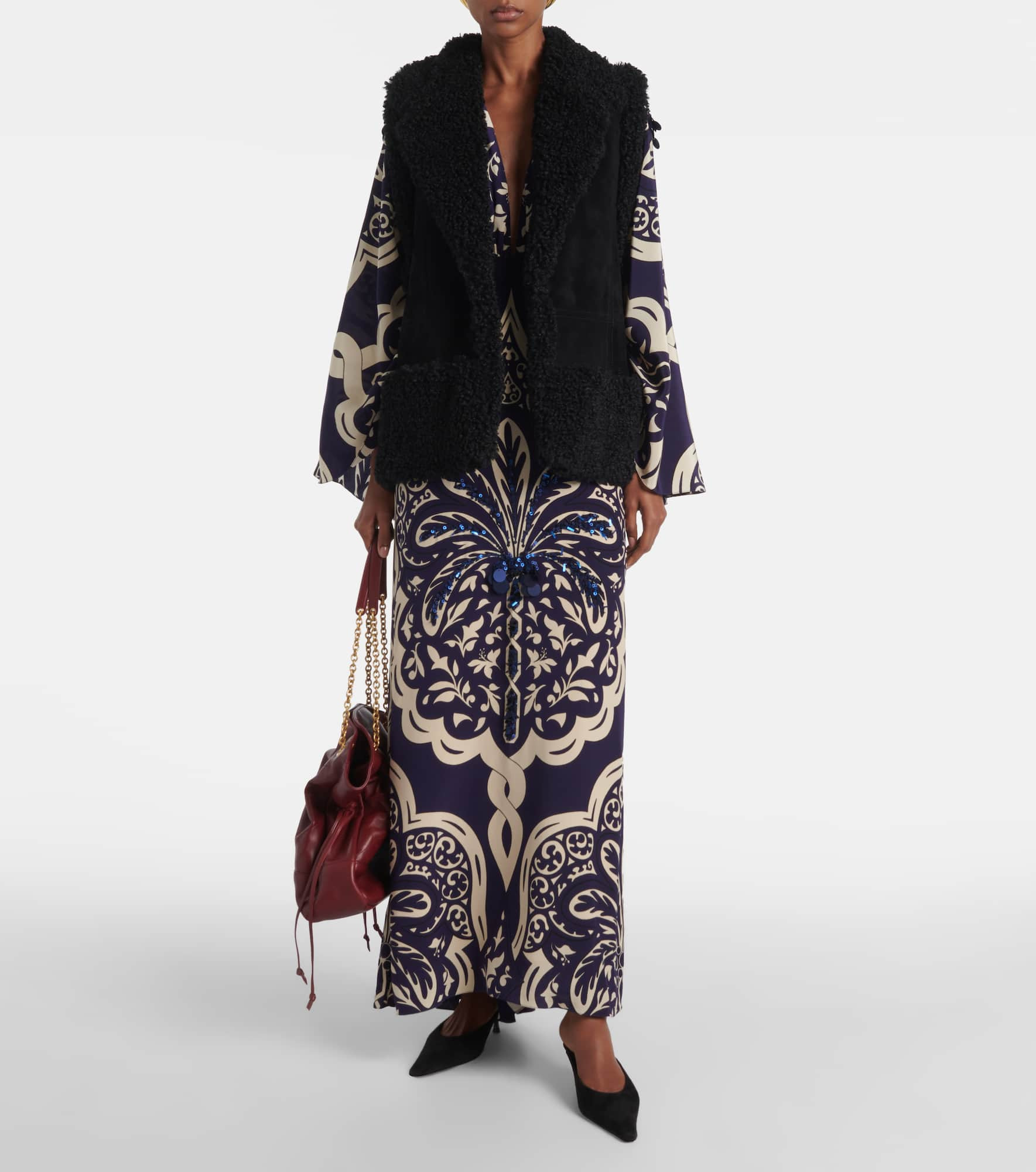 Shearling-trimmed suede vest - 2