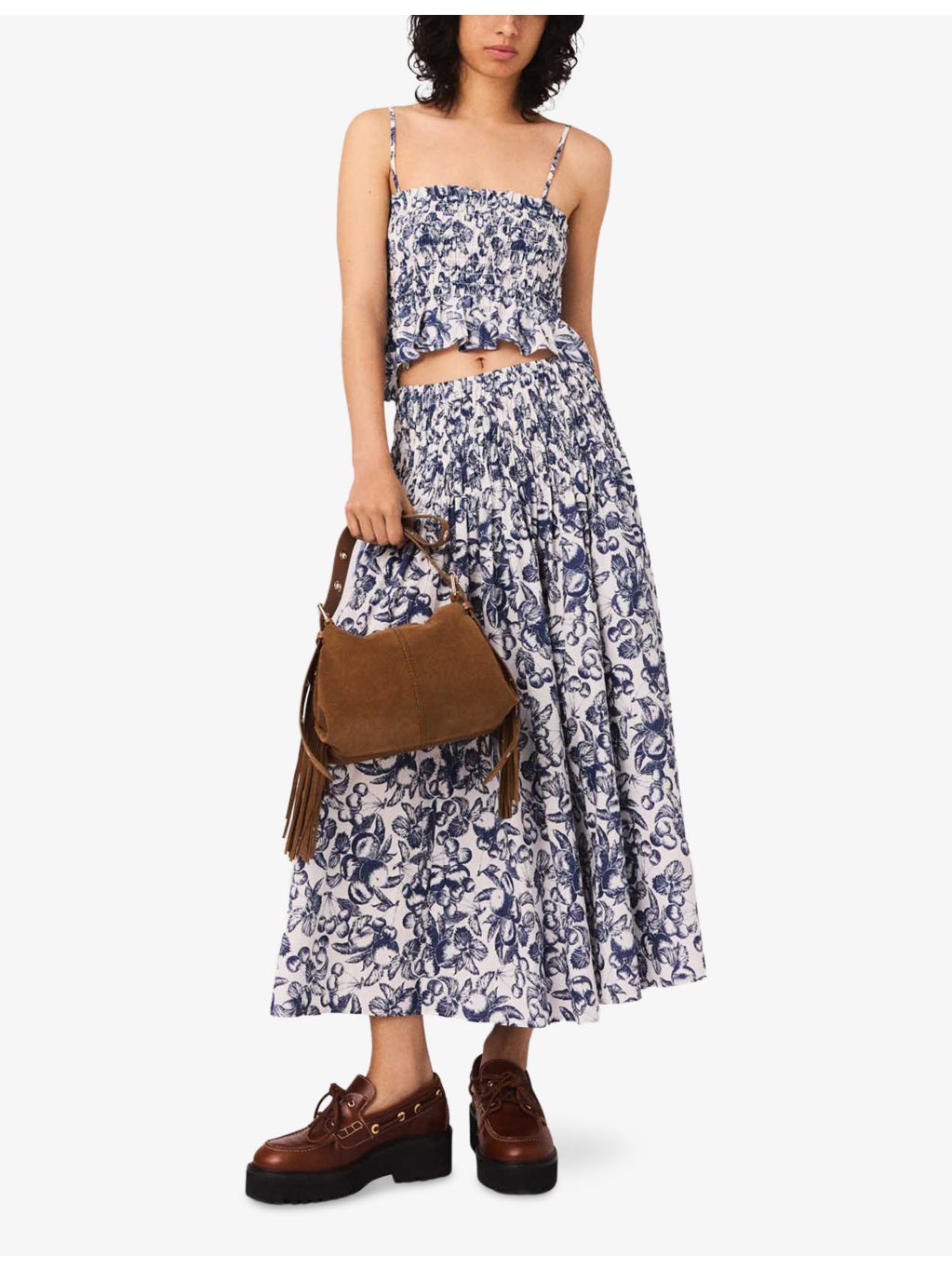 Fruit-Print Smocked-Waist Cotton Maxi Skirt - 2