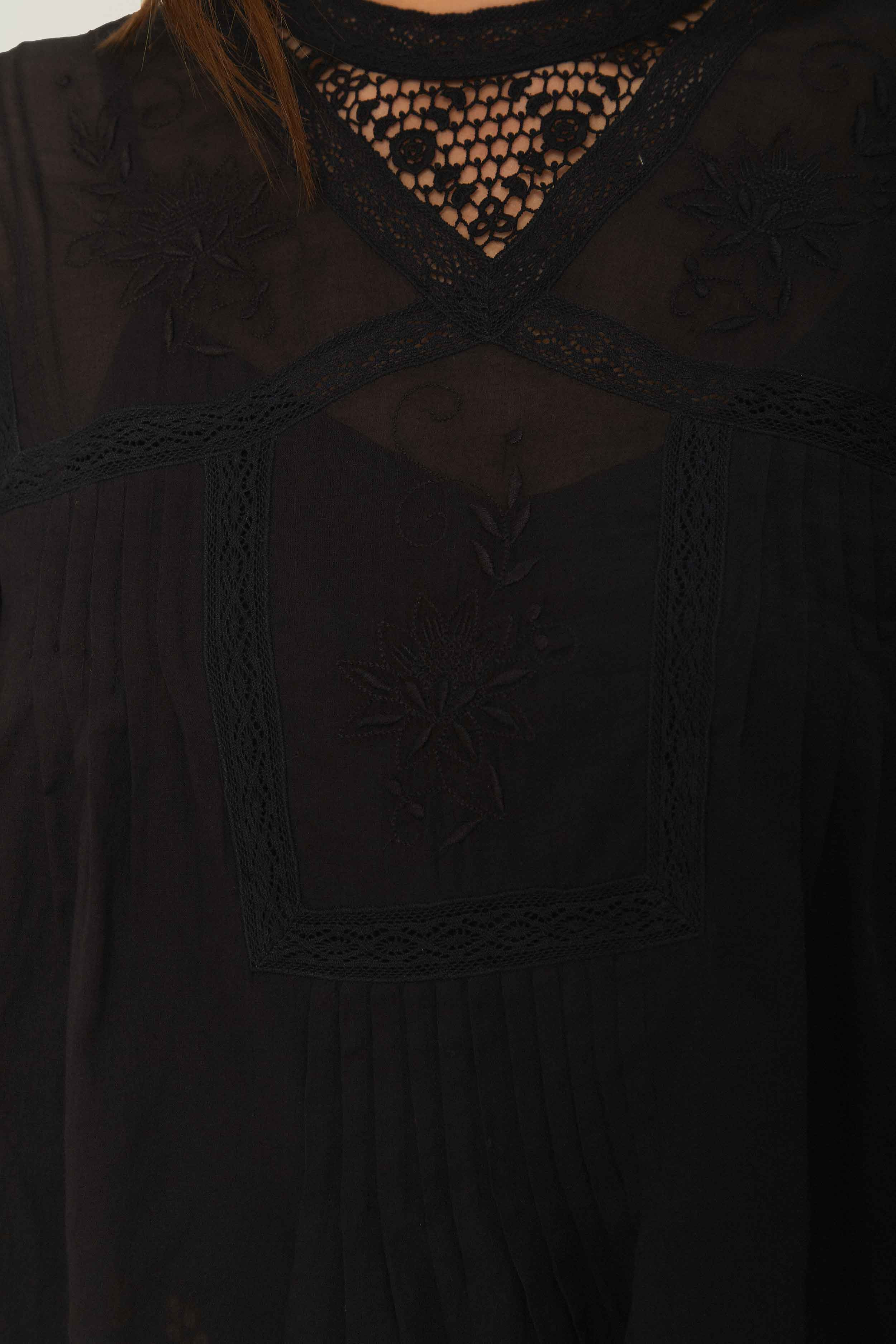 Black Short Sleeve Collar Blouse - 5
