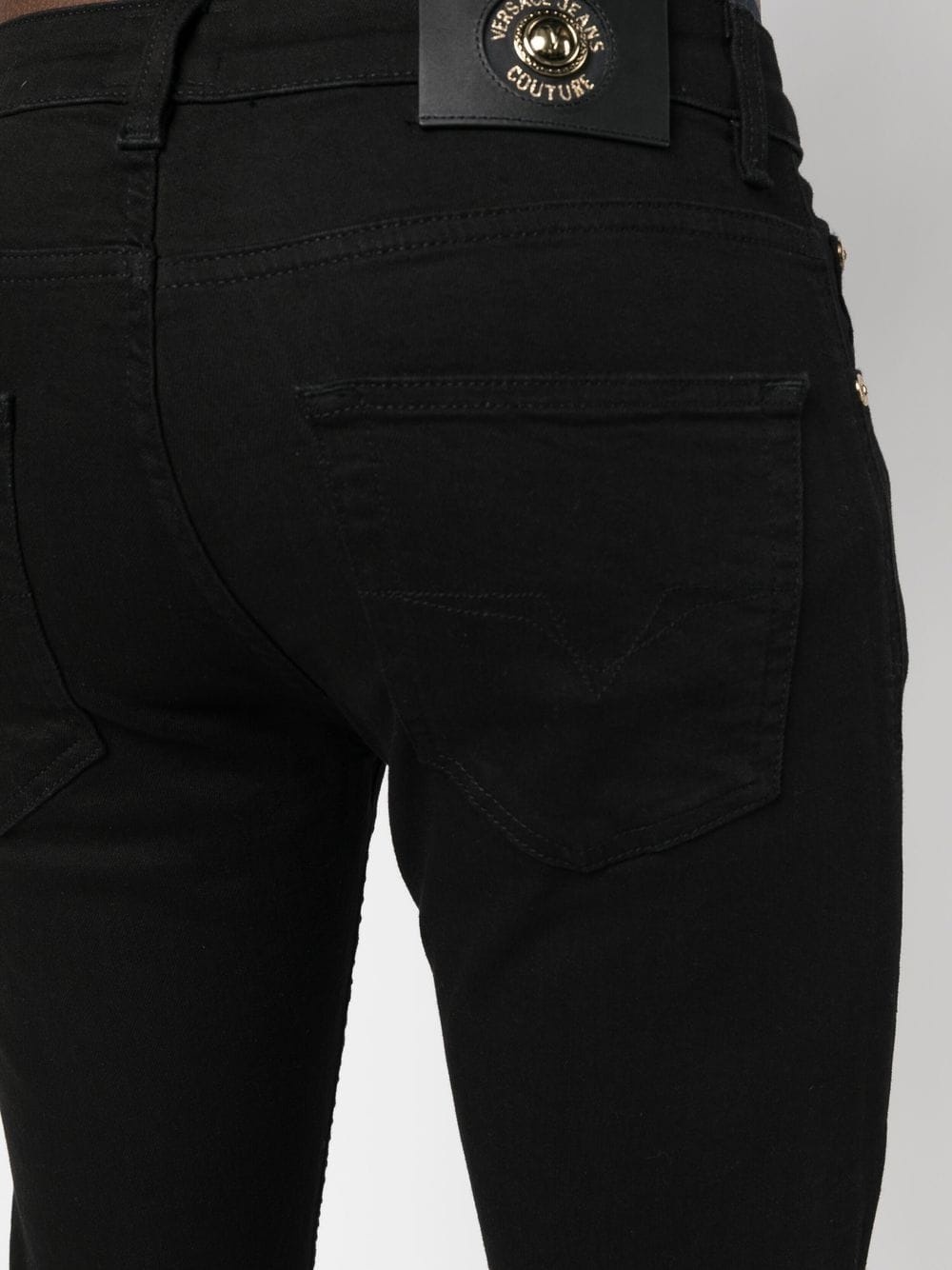 VERSACE MEN Gold Logo Patch Denim Jeans Black - 5
