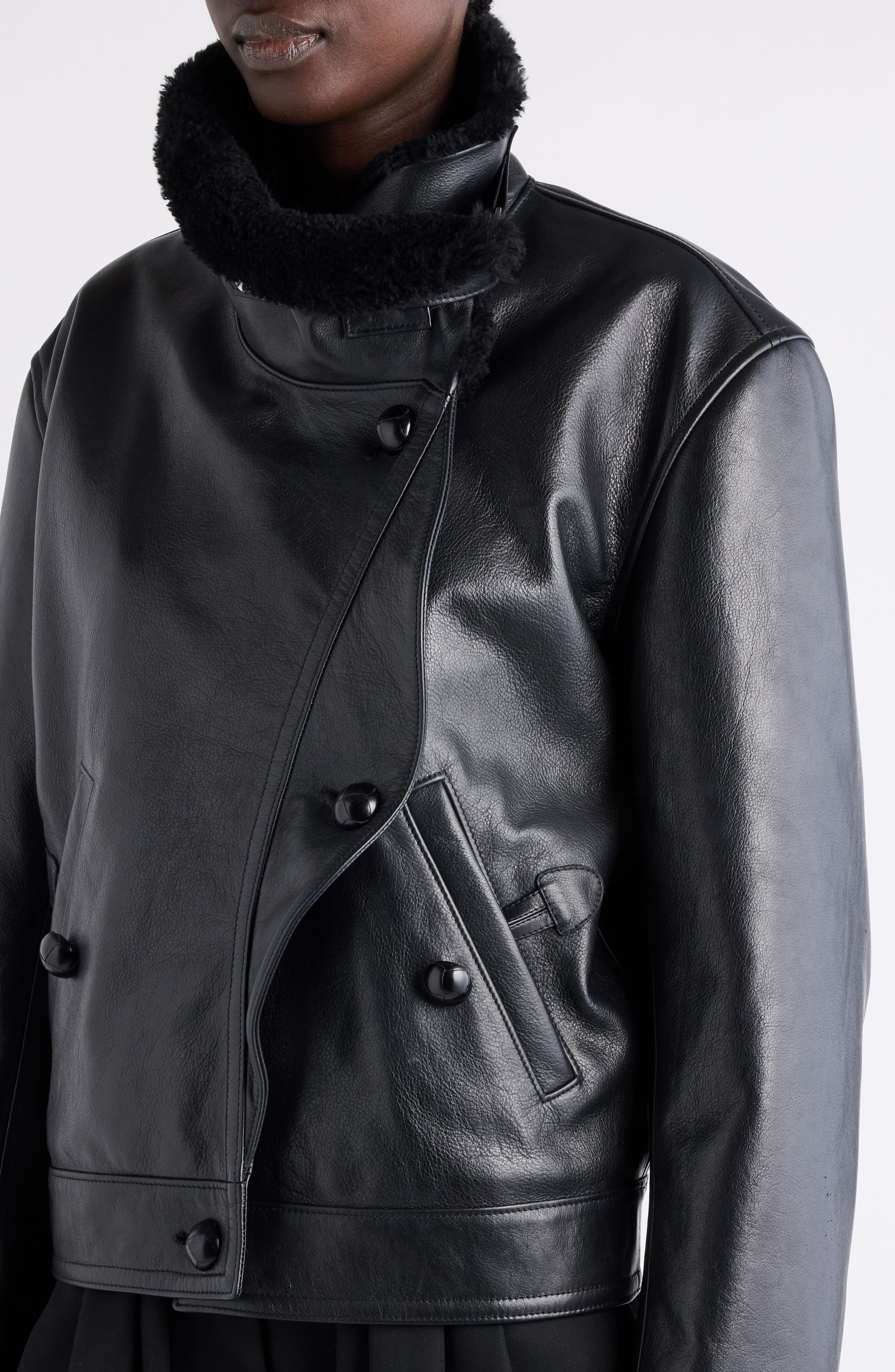 Isabel Marant Briyana Leather Moto Jacket with Genuine Shearling Trim in Black at Nordstrom - 5