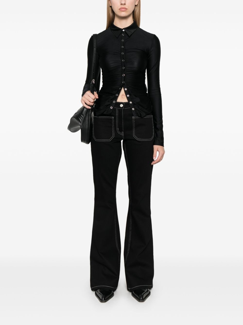 topstitched bootcut jeans - 2