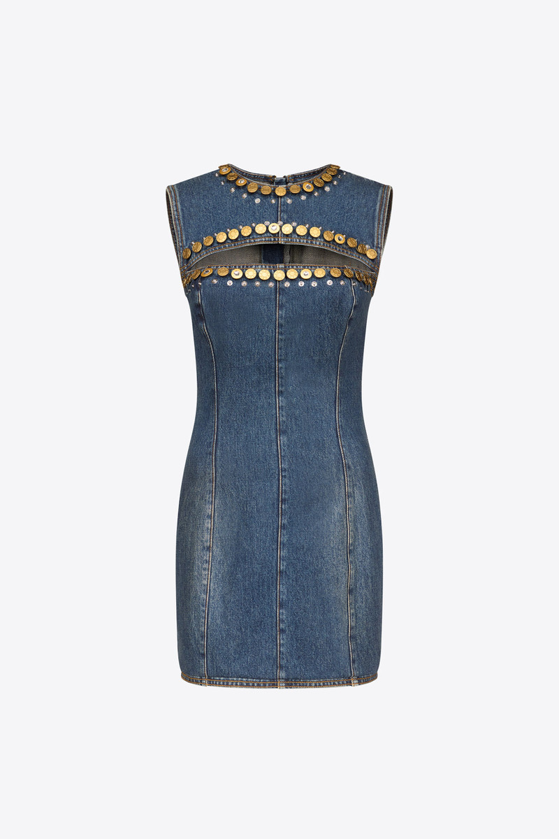 CRYSTAL BUTTON STUDDED SLIT MINI DRESS 1