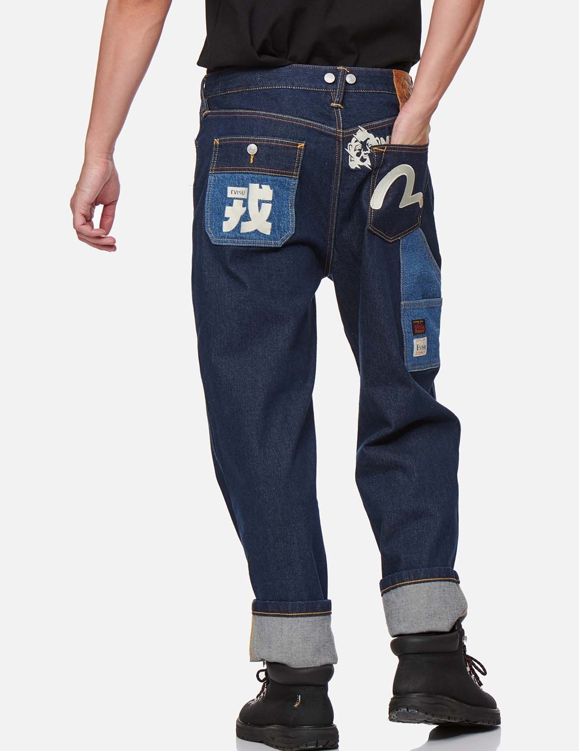 SEAGULL AND KANJI EMBROIDERED REGULAR STRAIGHT FIT WORKER JEANS #2008 - 3