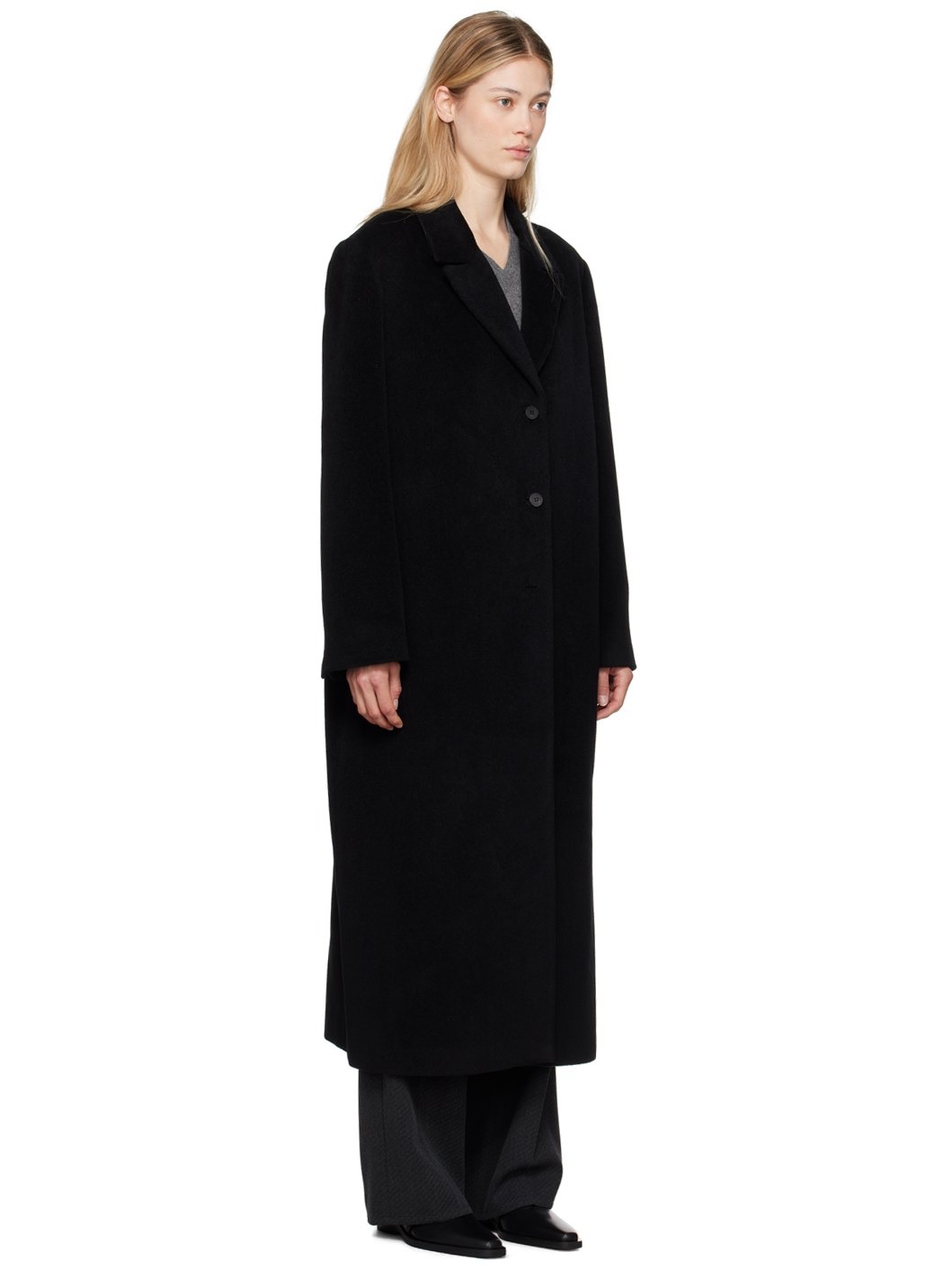 Black Cashmere Single-Breasted Coat - 2