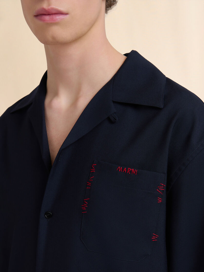 DEEP BLUE TROPICAL WOOL BOWLING SHIRT WITH MARNI MENDING - 4