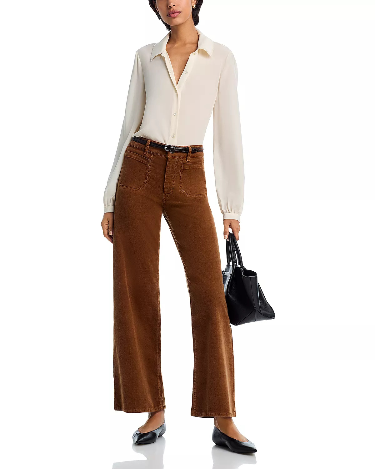 Le Slim Palazzo Mode Corduroy Jeans in Maple Brown - 2