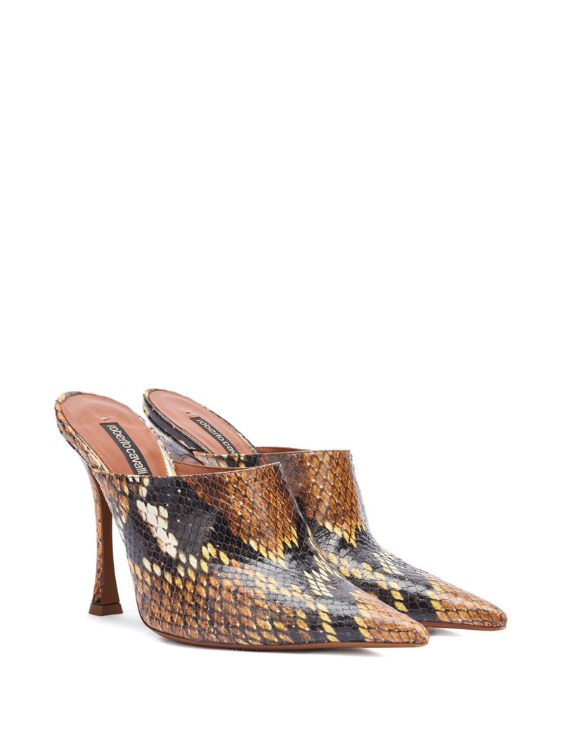 Roberto Cavalli python-print heeled mules outlook