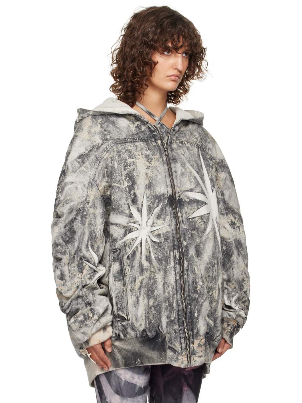 SSENSE Exclusive White & Black Oversized Hooded Denim Bomber Jacket - 2