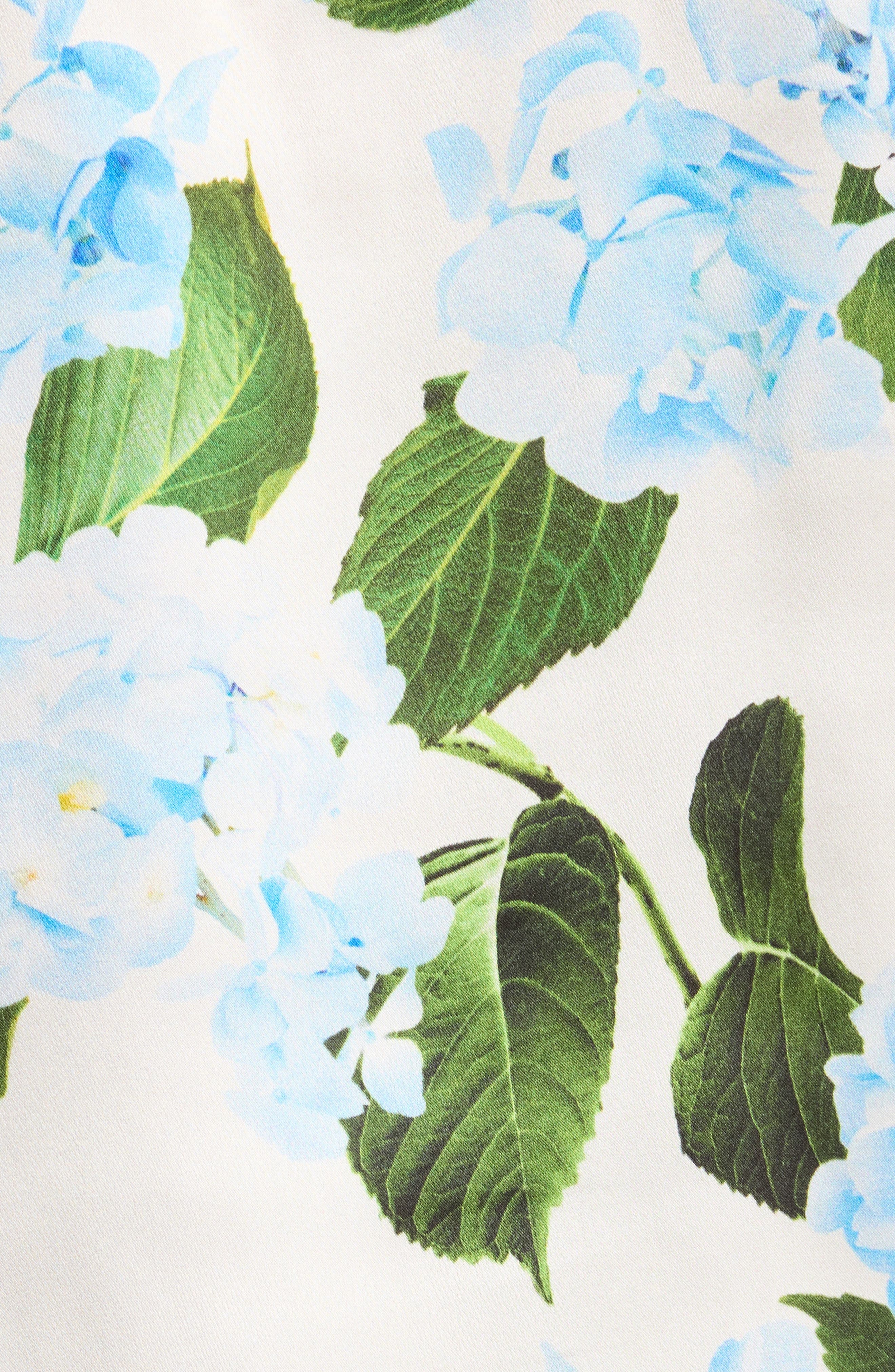 L'AGENCE Dani Floral Three-Quarter Sleeve Silk Button-Up Shirt in Ivory/Light Blue Hydrangea at Nord - 6