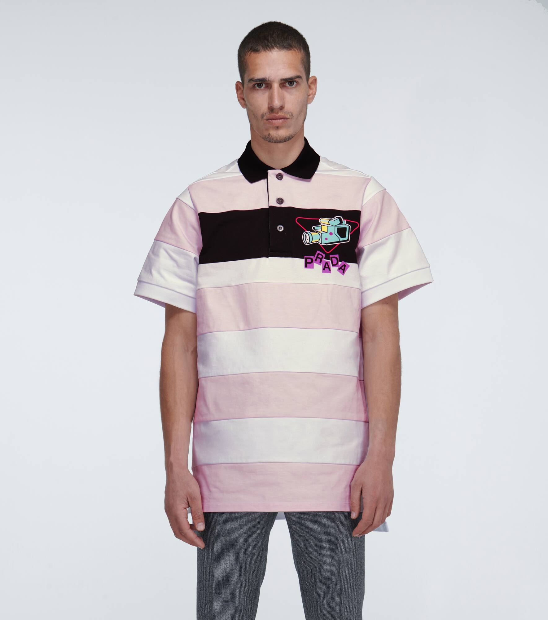 Camera print striped polo shirt - 3