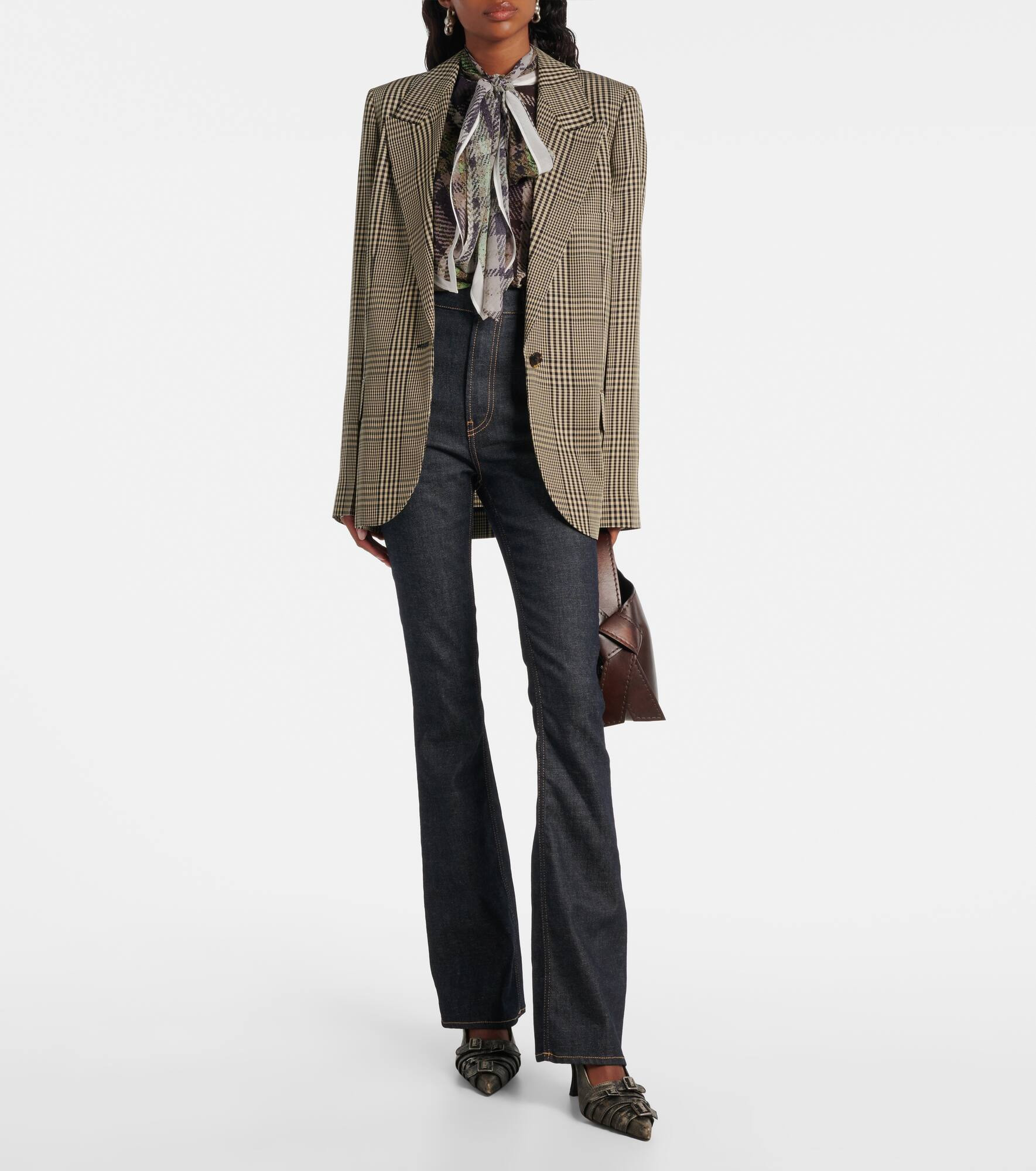High-rise cotton-blend flared pants - 2