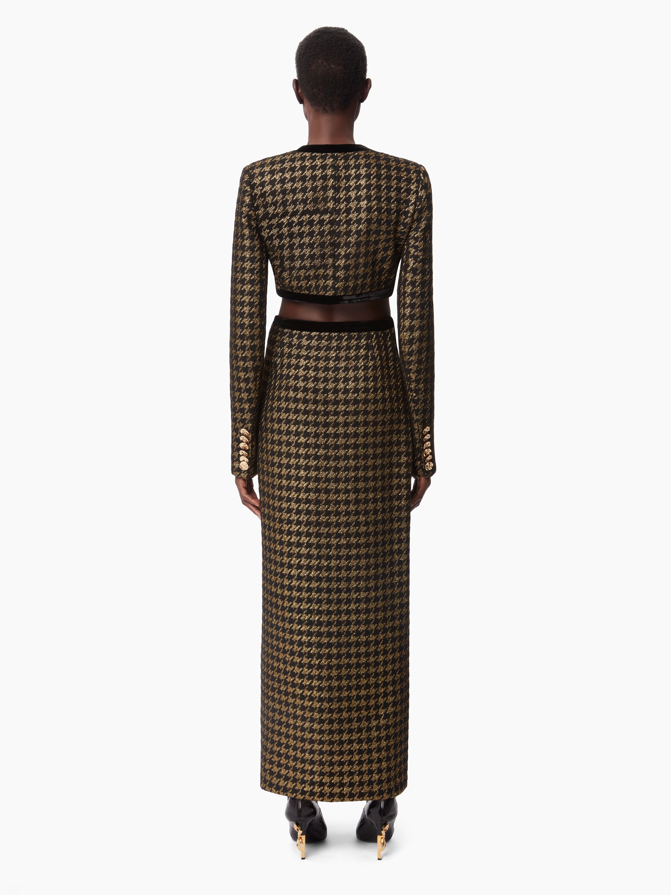 LONG HOUNDSTOOTH TWEED SKIRT - 4