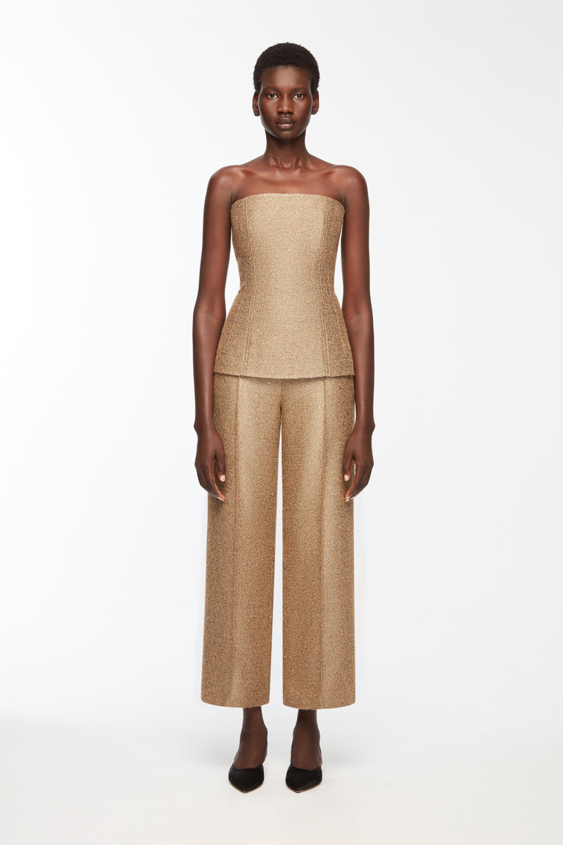 EMILIA WICKSTEAD Kerina Top In Gold Sequin Tweed outlook