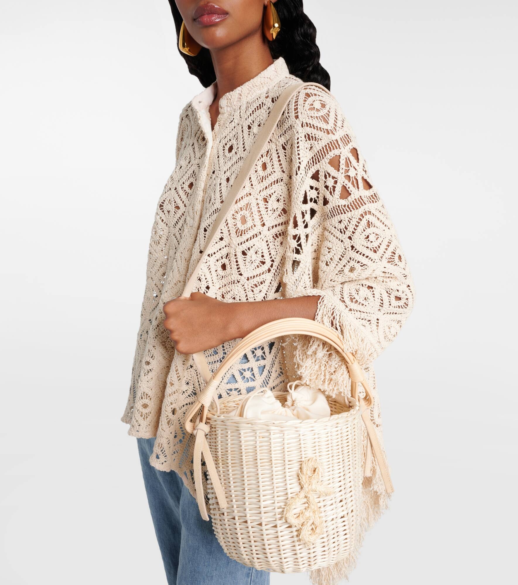 Iza rattan-trimmed wicker basket bag - 6